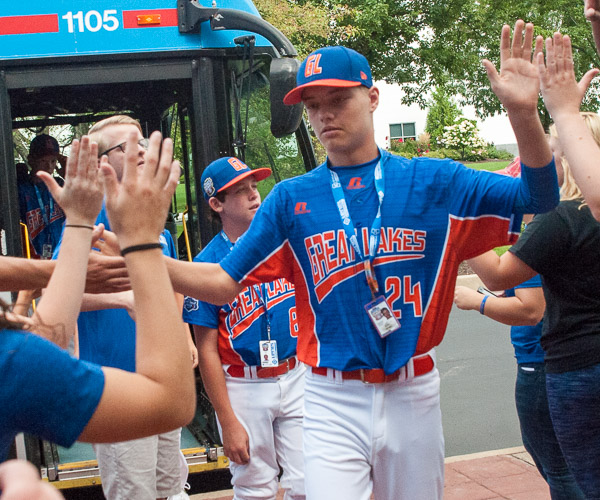 Great Lakes team members, from Grosse Point, Mich., proceed through the lineup of student-athletes.