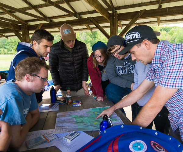 Students learn how to read a topographical map, courtesy of Westley Shaffer, from Liberty Mountain in Montoursville.