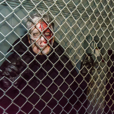 Wail to the chief! A perennial good sport for student-focused activities, college President Davie Jane Gilmour elicits kindly shudders during a midterm "makeup" exam.