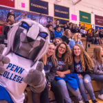 The new mascot joins fans in the stands.