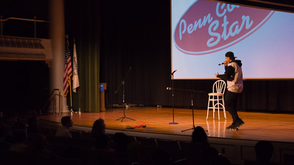 Jones raps for the audience.