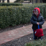 An excited egg-seeker, with "spidey" bucket at the ready