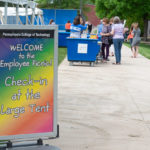 A rainy forecast moved much of the event inside, but a fair amount of sun still lighted the way to check-in and the canned-food collection bins.