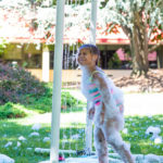Rinsing off under an inventively constructed shower