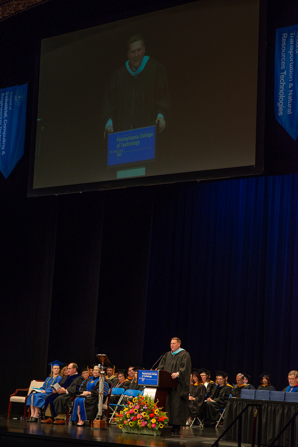 Elliott Strickland, vice president for student affairs, introduces the morning's speaker.