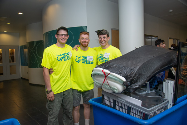 Welding students volunteer their helping hands (from left): Karl W. Machamer, of Lebanon; Matthew G. Johnson, of Newburgh, N.Y.; and Jeremy D. Carlson, of Russell.