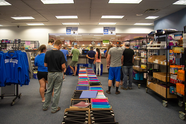 Picking up books and last-minute essentials in The College Store