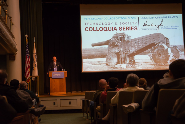 Patrick Marty, college chief of staff and a Notre Dame alumnus (who integrally connected speaker and audience), introduces Deak.