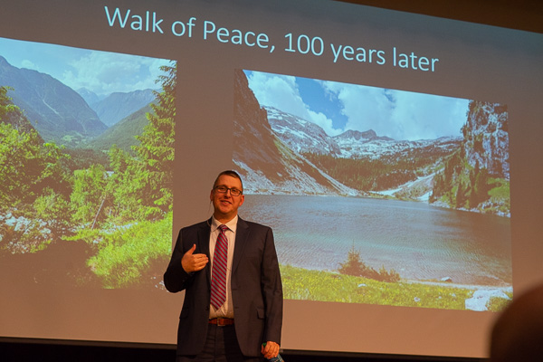 After an hour's journey through a brutal series of battles, and the unspeakable use of poison gas in the ensuing world war, Deak was pleased to leave his audience in the verdant peace of a century hence.