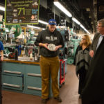 In an impromptu visit with manufacturing engineering technology students – and Baja teammates – Dakota C. Harrison (left), of Lewisberry, and Christopher M. Schweikert, of Jamison, engage tour participants.