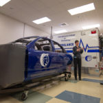 ... and visits with Bambi A. Hawkins, learning laboratory coordinator in the paramedic program.