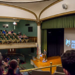 Anthony J. Pace, director of student engagement, delivers a Health and Safety primer in the Klump Academic Center Auditorium.