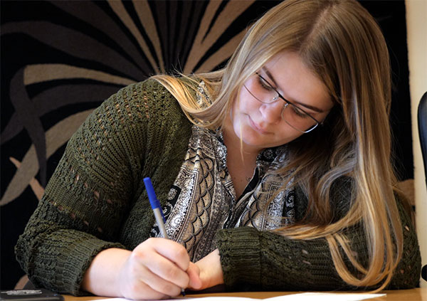 Adding her thanks and holiday wishes to donors is Harlee G. Brooks, of Wellsboro, a pre-nursing major.