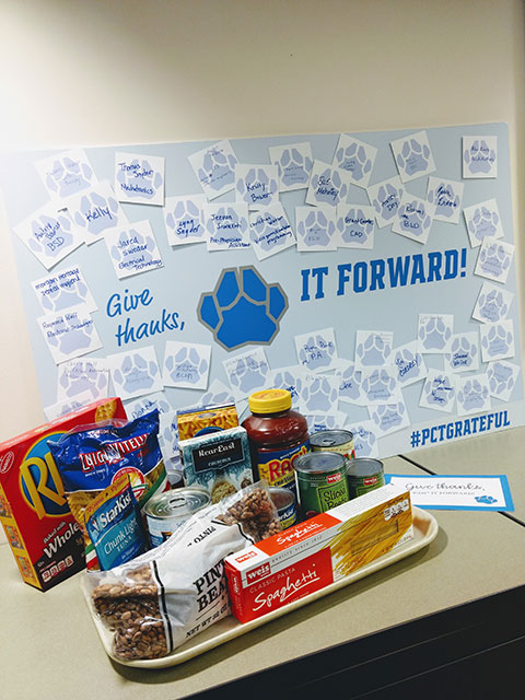 Vintage dining-hall trays were used in a campuswide collection of food for The Cupboard.