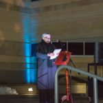 President Davie Jane Gilmour (who was joined at the brief ATHS proceedings by Patrick C. Ferguson, president of the Student Government Association) announces the fans' favorite creations.