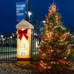 A beckoning glow at the main campus entrance provides a truly warm welcome during a chilly season.