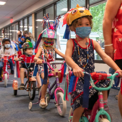 Kids and their bikes are decked out for the occasion.