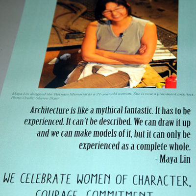 Maya Lin, whose work includes design of the Vietnam Veterans Memorial in the nation's capital and the Civil Rights Memorial in Montgomery, Ala., is fittingly celebrated in this tabletop poster.