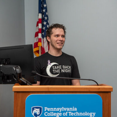 Cody R. Englehart, a junior in human services & restorative justice, offered introductory remarks and concluding comments.