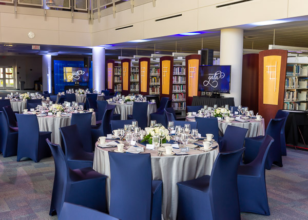 The Madigan Library, one of the many campus additions during Gilmour's presidency, is transformed for a milestone celebration.