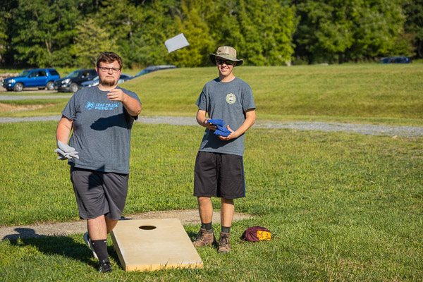 Construction management student James C. Fretz (right), Collegeville, Md., waits his turn in a cornhole match with Kellor A. Schooley, Turbotville, network administration and engineering technology ...