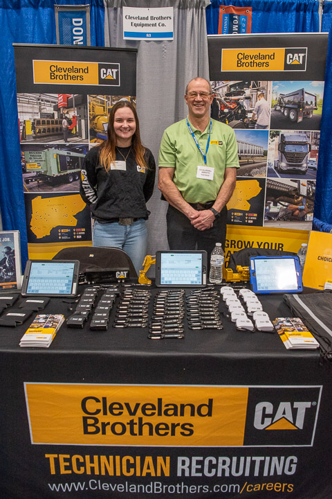 Marcayla M. Lutzkanin – already signed with Cleveland Brothers Equipment Co. in Turbotville – poses with Randy Fetterolf, corporate technical recruiter, who perennially visits Penn College in search of the next generation of skilled technicians. Lutzkanin, Diesel Performance Club president and an applied management student, already holds associate degrees in diesel technology and heavy construction equipment technology: Caterpillar emphasis.