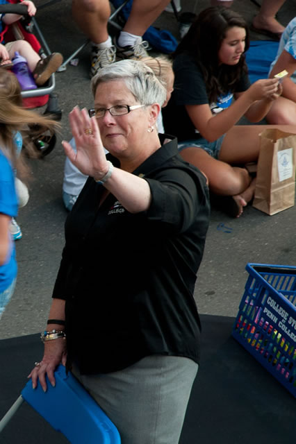 President Gilmour waves from the Penn College float.