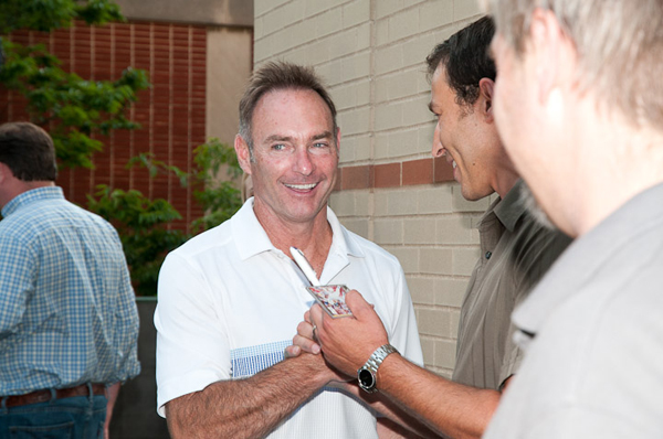 Paul Molitor talks with fans on the Arts Center balcony, after a television interview on WVIA.