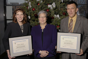 From left, Diane L. Dorner, Penn College President Davie Jane Gilmour and Lester J. Loner.