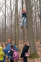 With the down-to-earth help of Ian D. Copenhaver, McClure, Colin R. Grube, Trucksville, seems to float during a tree-climbing demonstration