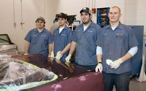 Students comprising the restoration team are, from left, Charles D. Peterson, Micah C. Kauffman, Thomas G. Sylvester III and Daniel J. Walsh. (Photo by Larry D. Kauffman, digital publishing specialist)