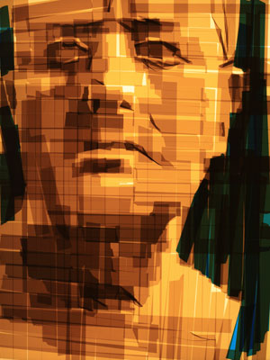 'Roman Portrait 5 (man from near Cumae),' 2009, packaging tape on Plexiglas in light box, 48 inches by 36 inches
