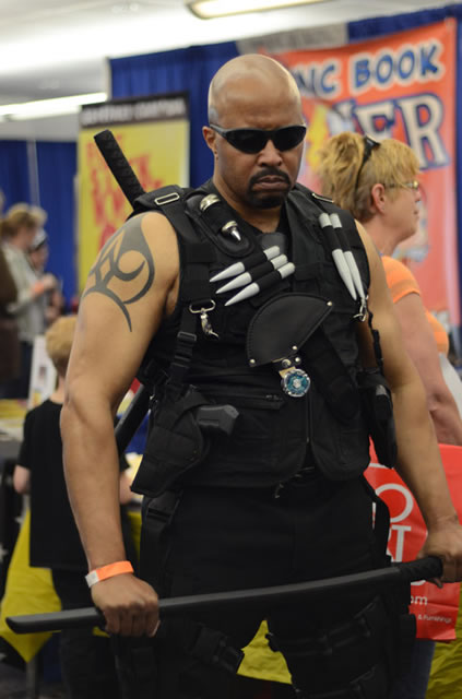 The vampire-hunting "Blade," portrayed by Fred Holt, of Maryland, cuts an imposing figure ... and walked away with first prize in a cosplay contest that unexpectedly attracted more than 50 participants.