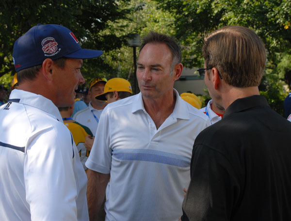 Paul Molitor talks with Keystone manager Bill Garbrick, left, and Little League President/CEO Stephen D. Keener.