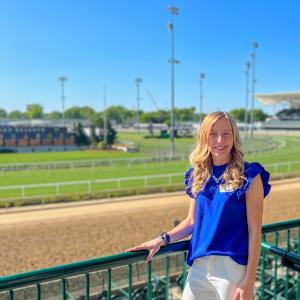 Melyce E. Kenyon, a business management student and 2017 culinary arts technology graduate, finds a moment to record her Derby experience in the stands. Kenyon resides in Granville Summit. (Photo provided by Kenyon)