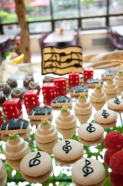 The evening's musical motif was duplicated in the Broadway melodies piped into the venue.