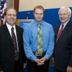 From left, Robb Dietrich, executive director of the Penn College Foundation; scholarship recipient Joshua Belzer; and state Sen. Gene Yaw.