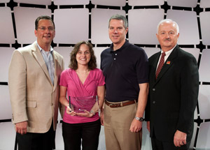 From left, Eric J. Esoda, executive director of the Northeastern Pennsylvania Industrial Resource Center and chair of this year’s awards committee; Katie Bell, IMC innovation and market development consultant; W. Alan Gehringer, IMC executive director/chief executive officer; and Roger D. Kilmer, director of the National Institute of Standards and Technology's Manufacturing Extension Partnership program.