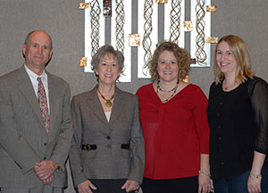 From left, Barry R. Stiger, vice president for institutional advancement at Penn College; Chet Schuman’s wife, Pam; and daughters, Sarah S. Moore and Lauren Schuman.