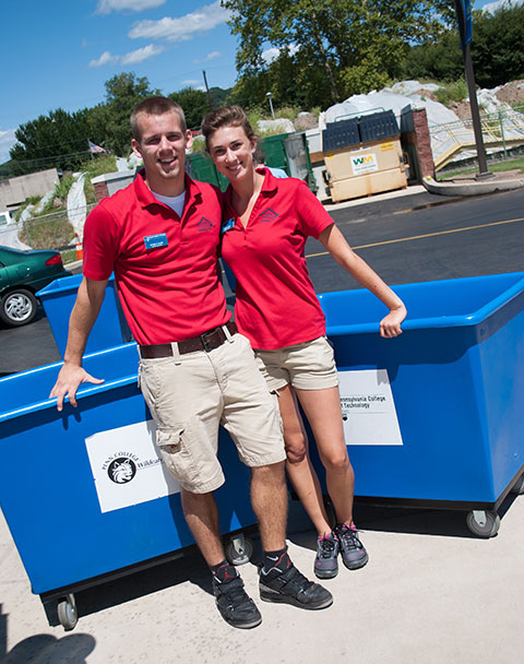 Resident Assistants Ethan D. Kline and Elizabeth A. Loomis stand ready to help the college's newest arrivals.
