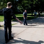 David C. Pletz, Penn College Police lead person, watches a student walk and weave "under the influence."