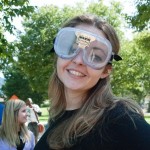 Function over fashion: Brenna C. Richner, a graphic design student from Spring Mills, "models" the latest in impairment eyewear.