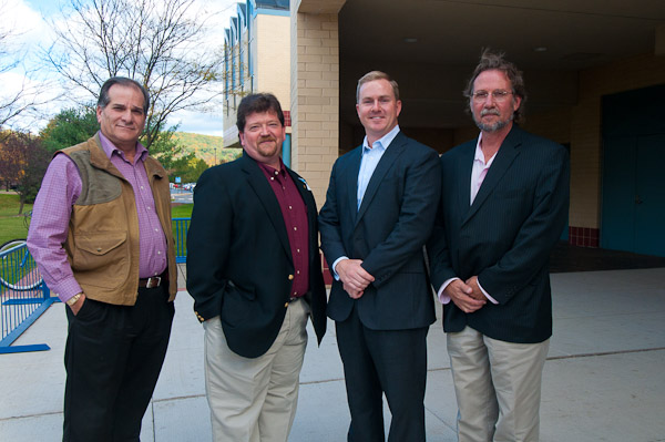 Back on campus for the program's 45th anniversary, architectural technology alums gather outside the Bush Campus Center following an Architectural Design session where they gave current students feedback on their projects. From left, are: Anthony Visco, Roger M. Williams, Michael A. Gibble and Jeff LeFevre. 