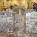 As their final project, teams had to incorporate all of the day's masonry material into one structure. (Photo by Glenn Luse)