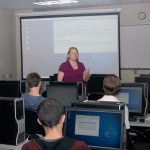 Faculty member Sandra Gorka enlightens her audience of IT knowledge-seekers.