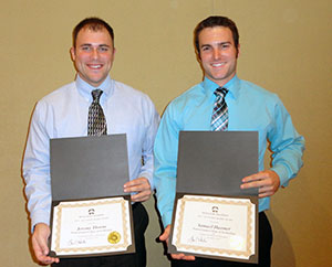 Awarded scholarships from the Pennsylvania Landscape & Nursery Association Foundation are Jeremy L. Thorne, of Sugarloaf, left, and Samuel W. Hanmer, of Harrisburg. Both are landscape/horticulture technology: landscape emphasis majors at Pennsylvania College of Technology. (Photo by Carl J. Bower Jr., horticulture instructor)