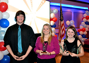 Penn College graphic design students display their ADDY Awards: from left, Michael A. Siemianowski, of Oakmont; Brittany L. Mase, of Liberty; and Erin M. Schlesinger, of Lock Haven.