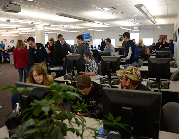 Advisement Center computers were put to good use for online submission of admission applications.