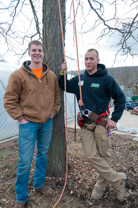 Jackson J. Albert, left, a sophomore in horticulture/landscape technology: landscape emphasis, from Liverpool, hangs out with visiting landscape alum Cory Ferreri, '12. Ferreri is now employed by Spayd's Landscaping in Fleetwood. 