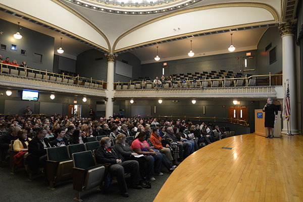 A welcome from President Davie Gilmour during one of the morning's Klump Academic Center information sessions